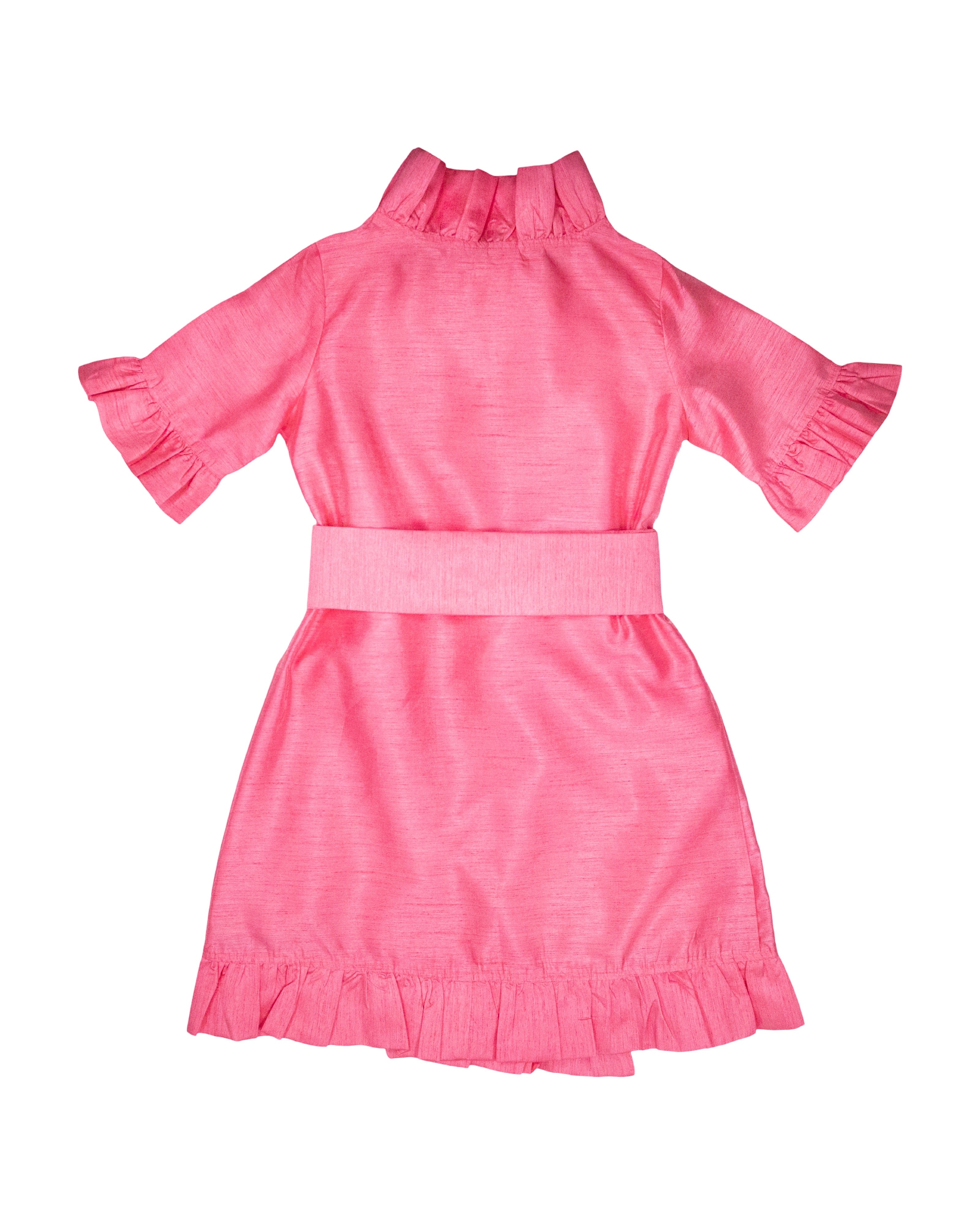 pink dress with ruffle Anne Claire ruffle wrap dress in bubblegum pink – Elizabeth Wilson Designs