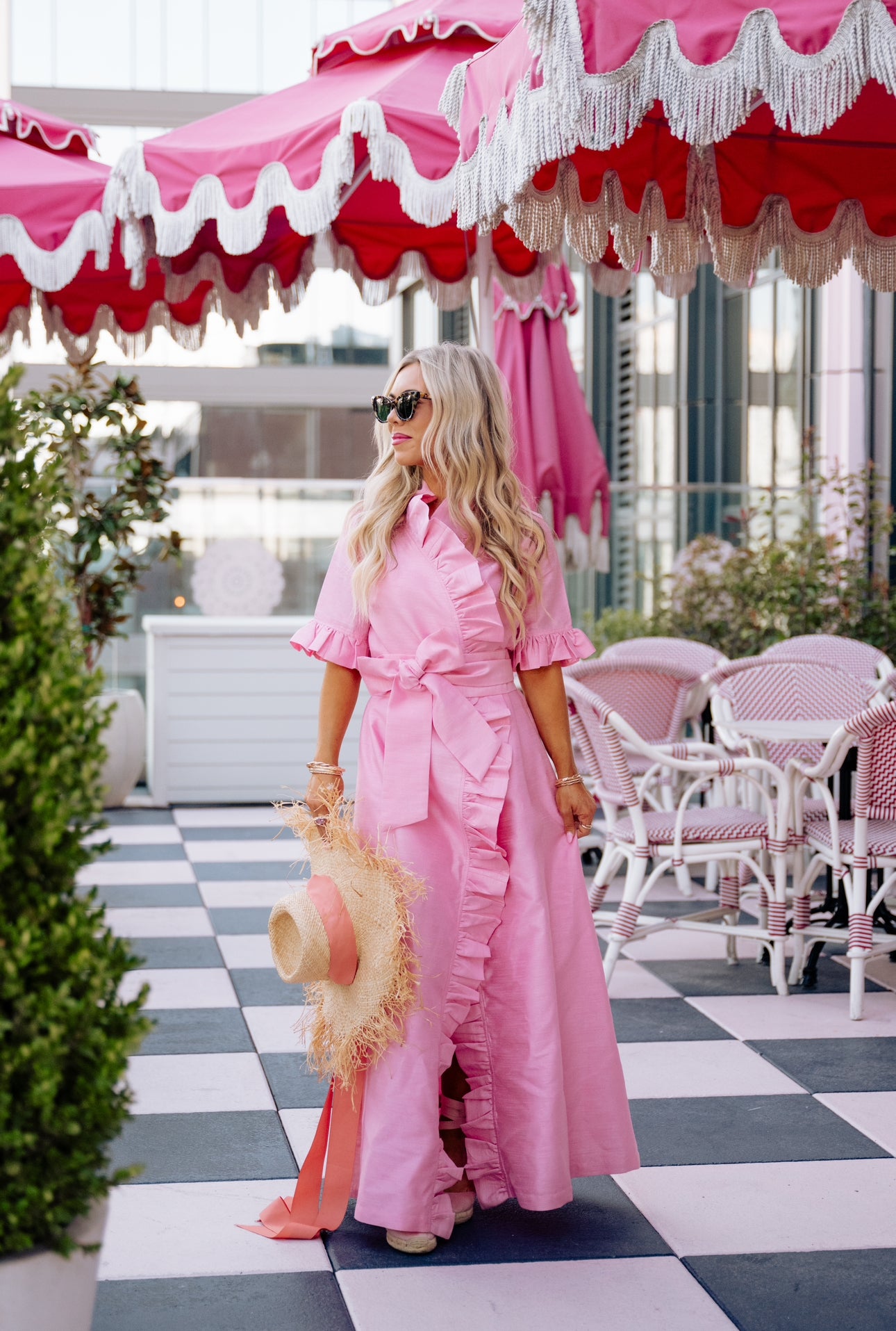 Anne Claire ruffle wrap maxi dress in candy pink Elizabeth Wilson Designs Anne Claire ruffle wrap maxi dress in candy pink Elizabeth Wilson Designs