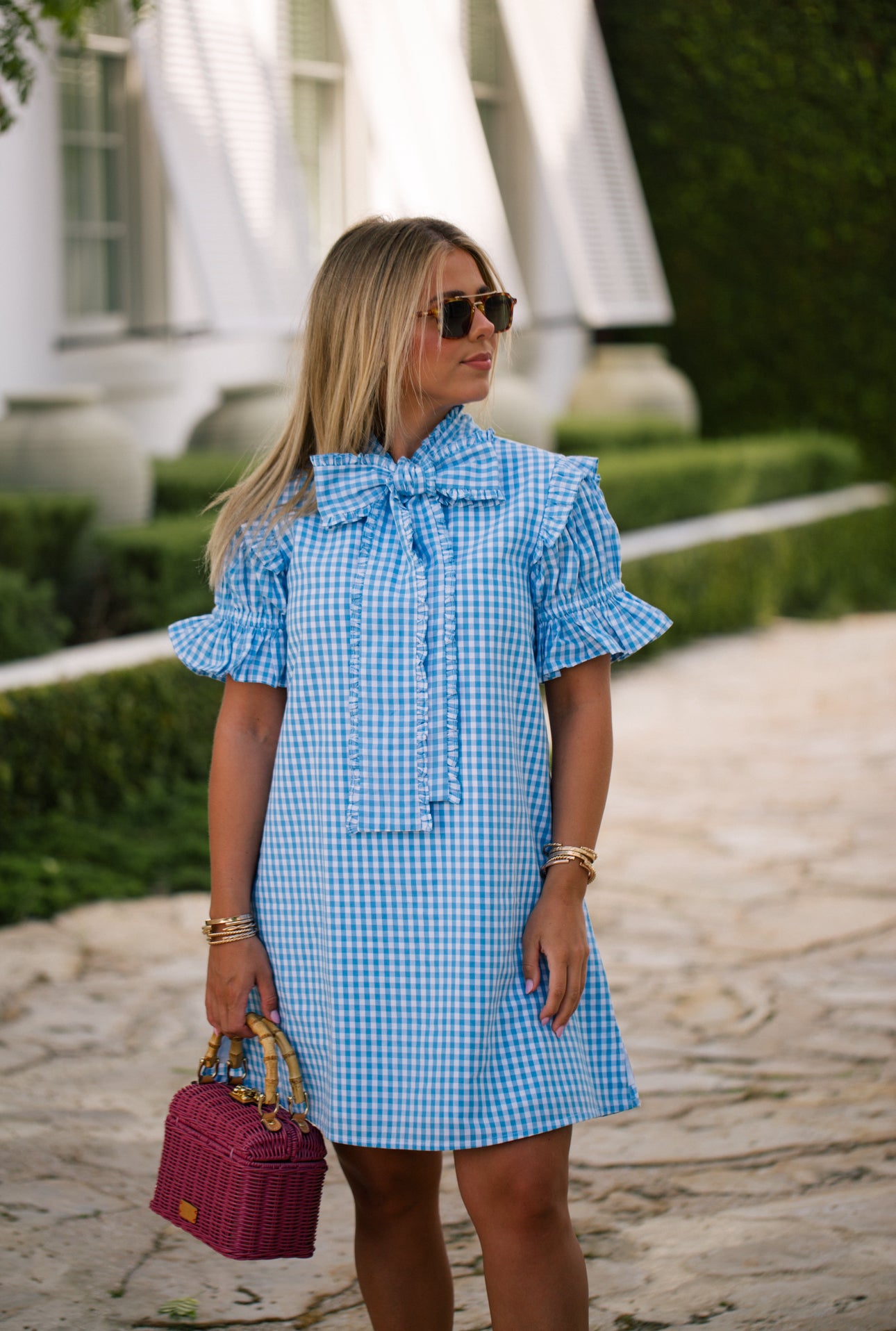 gingham blue dress Josie shift in NORDSTROMSS2024 Velvet bridesmaid dresses | white gingham print Seam Length:29