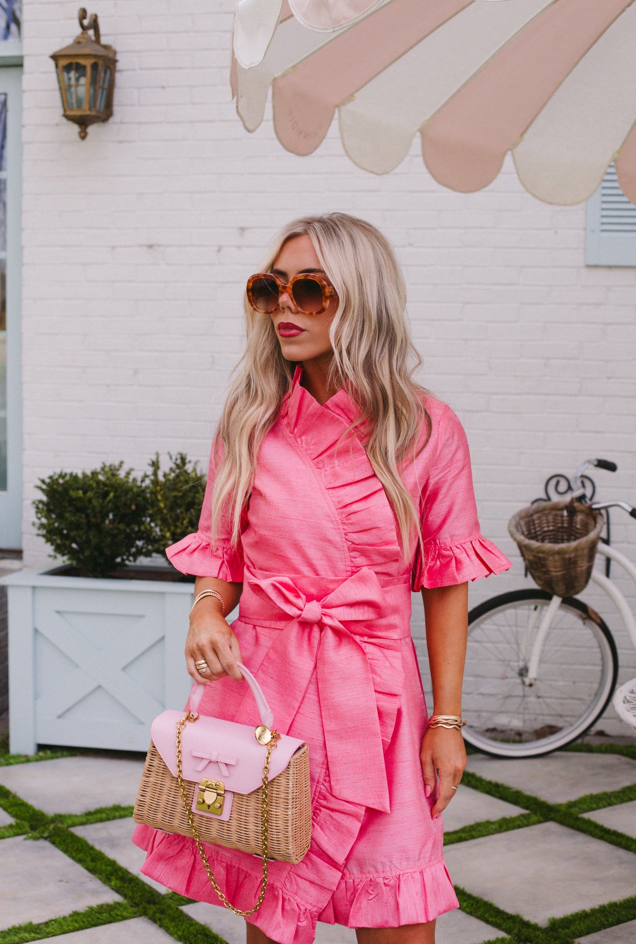 Anne Claire ruffle wrap dress in bubblegum pink – Elizabeth Wilson Designs